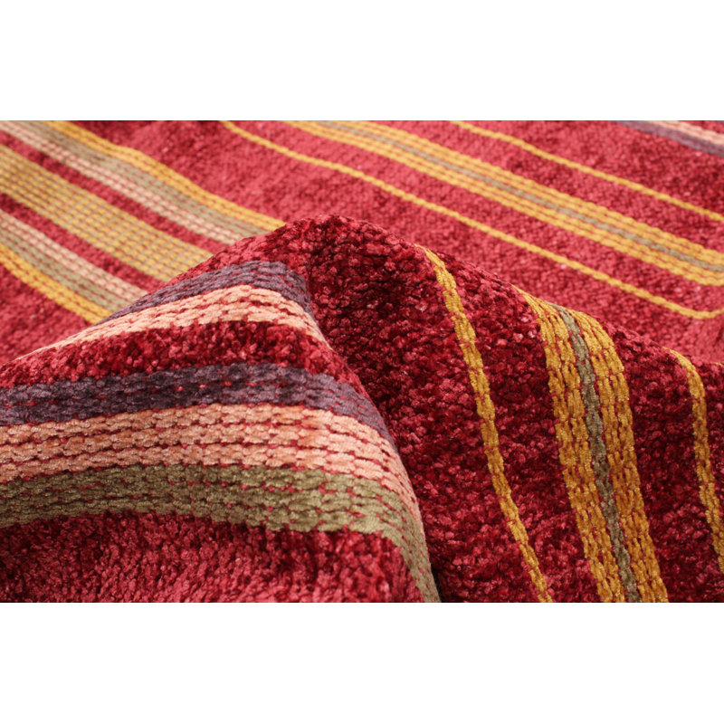 Tapis de couloir rayé tissé à plat à la main à la main 2 pi 11 po x 6 pi Terrytown en rouge / jaune / blanc