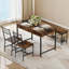 Ensemble de table et de chaises pour 4 personnes, comprenant une table de cuisine, deux chaises, un banc et des tiroirs de rangement, style rétro marron.-1872363040