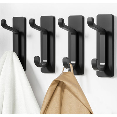 12 Pack Wall Hooks For Coat And Towel: 13LB Adhesive Door Hanger Stick On, Black