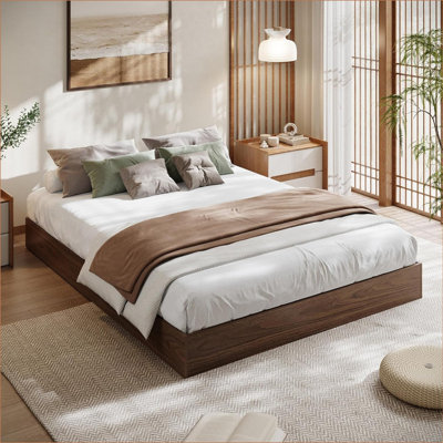 Structure de lit plateforme en bois, lit en bois avec support en lattes de bois et aucun sommier nécessaire, cadre de lit minimaliste facile à assembler sans tête de lit
