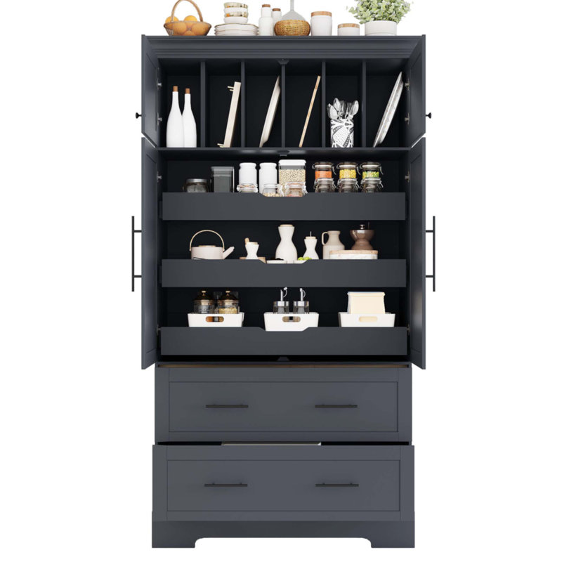 Farmhouse Freestanding 40''X18''x72.6'' Kitchen Pantry, Gray/Black