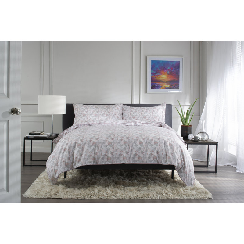 Geo Grey/Brown/White 144 TC Duvet Cover Set, Single - 1 Standard Pillowcase, Pink
