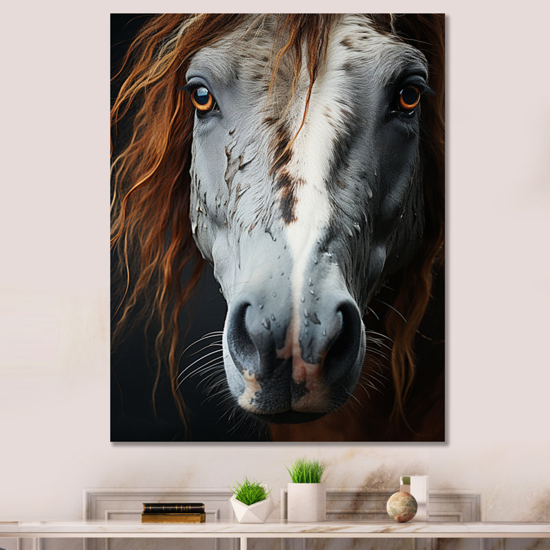 «Keeng Grey Brown Horse Serenity», reproduction sur toile, H 32 po x l 24 po x P 1 po, Toile tendue
