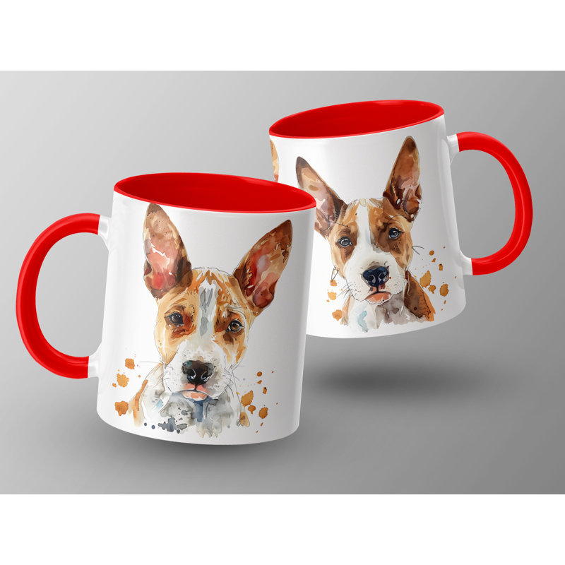 Unique Basenji Dog Watercolor Artwork 11oz Coffee Mug, Red, 2