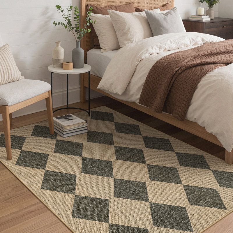 Modern Geometric Argyle Indoor/Outdoor Area Rug, Machine Washable 5x7 Rugs, Rectangle 5' x 7'
