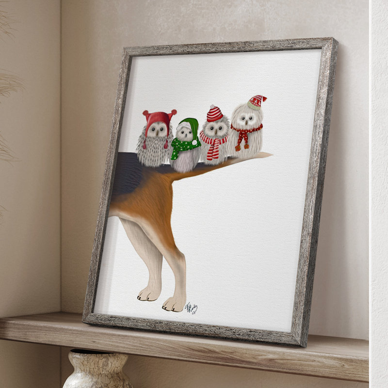 «Christmas Bummer Owls», reproduction encadrée - bois massif