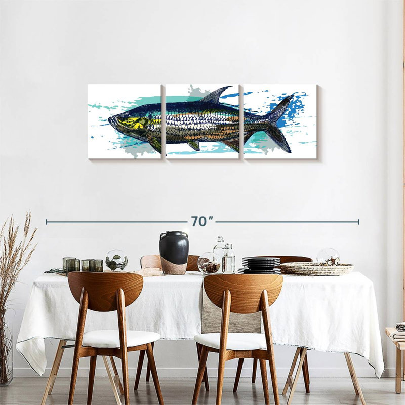 Ensemble de 3 poissons sur toile Tarpon, 18" H x 57" W x 1.25" D