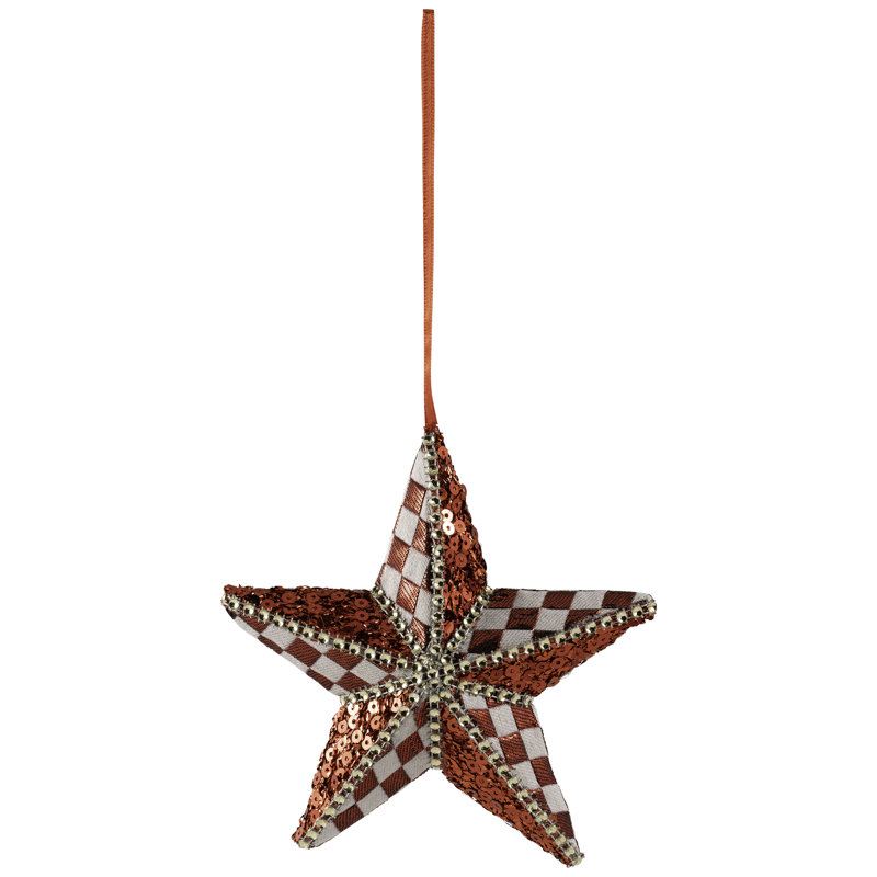Sequined And Checkered Star Christmas Ornament - 6" - Red