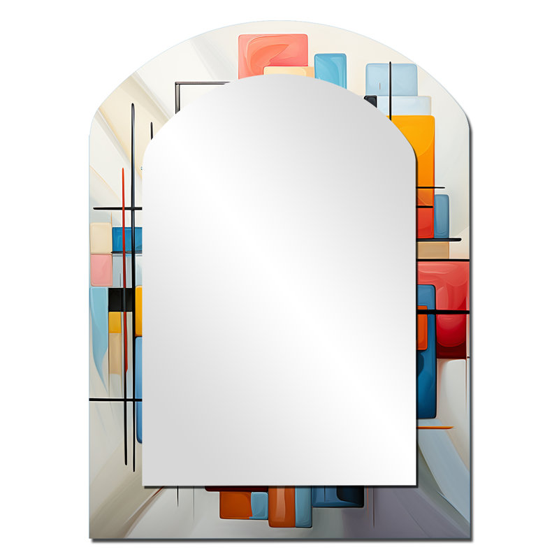 Geometric Abstraction Composition III - Geometric Asymmetrical Decorative Mirror, Modern Arch Wall Mirror, Printed Metal Art