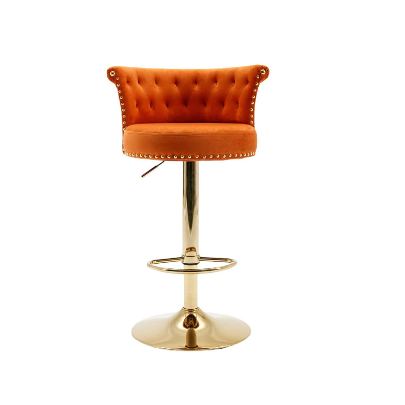 Chaise de bar rotative luxueuse en velours 360 ° avec hauteur réglable, Orange