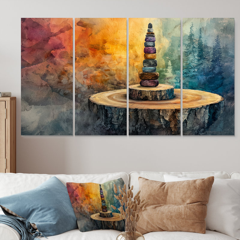 Totem, tour in Canada I - Native American Art Wall Art - ensemble d'art mural global 4 pièces, H 28 po x l 48 po