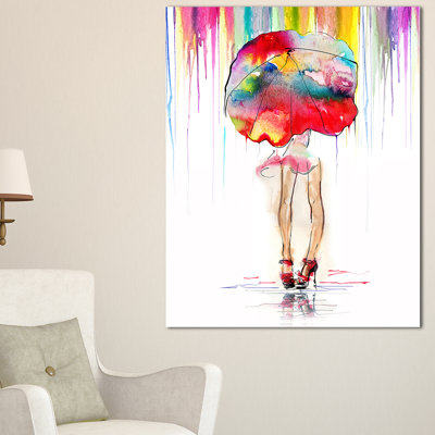 «Girl with Red Umbrella», reproduction de peinture à l'huile sur toile