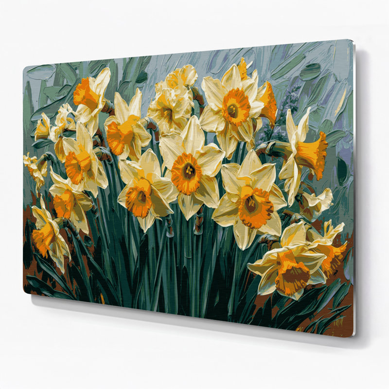 Art mural en métal jonquilles botaniques, H 132 po x l 168 po x P 0,05 po
