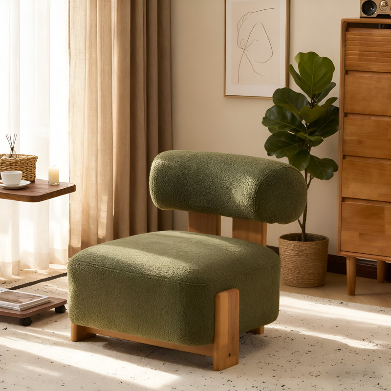Fauteuil d'appoint en bois massif de 27 po de large avec dossier épais, vert, Vert