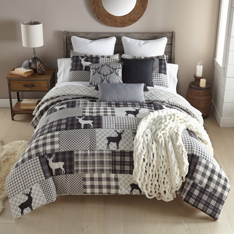 Gray Reversible Microfiber Full Comforter Set with Deer Motif