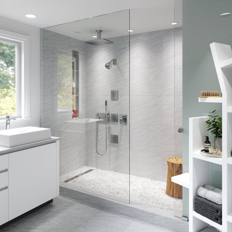 Drain de douche linéaire 24 "avec grille de lanterneaux, Nickel brossé