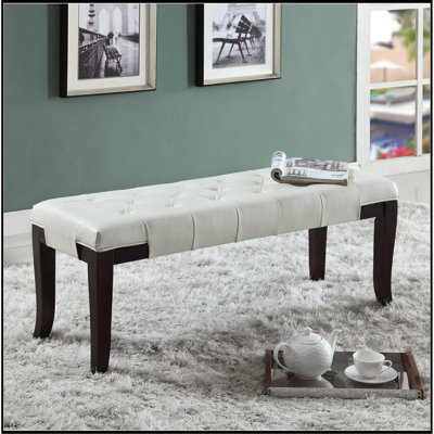 Linon Tufted Bench, Faux Leather, White