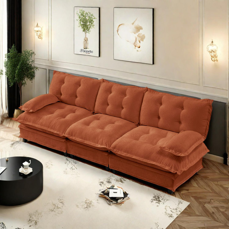 Canapé modulaire 107 pouces 3 places Cloud, assise profonde, revêtement en chenille, Orange