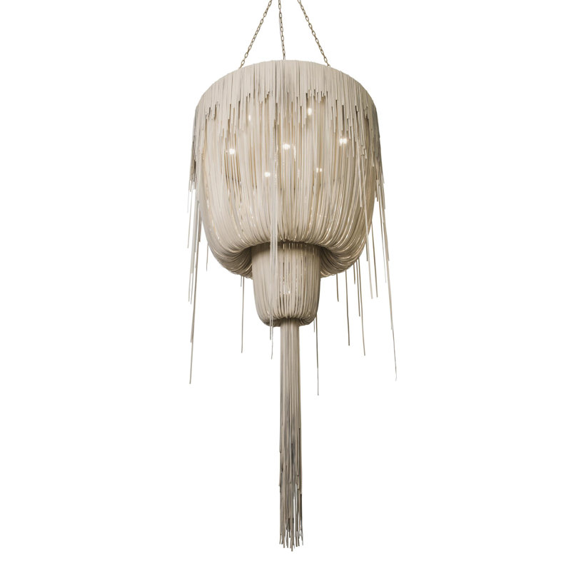 Leather Fringe Chandelier, 98" H x 48" W x 48" D, 7