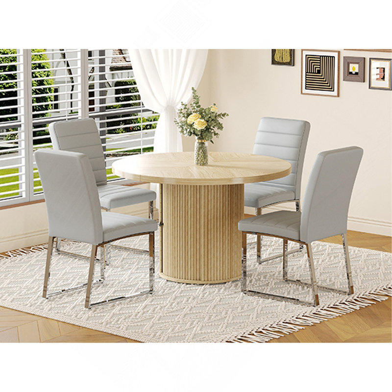 Ensemble de chaises de salle à manger rembourrées en polyuréthane avec table à colonnes romaine ronde, rangement inclus, convient aux restaurants / cafés