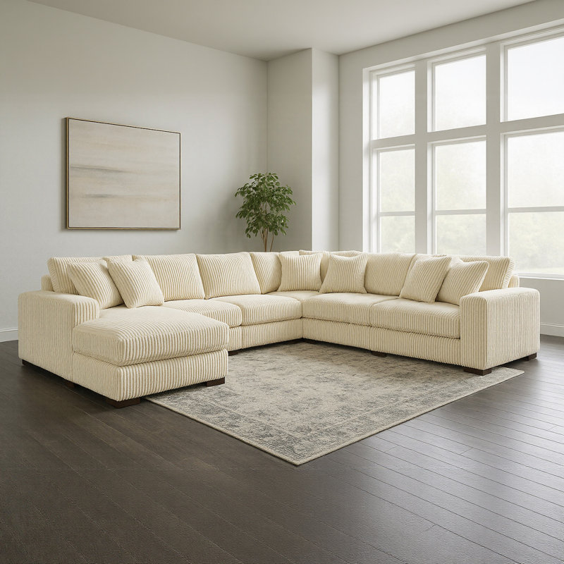 Lindyn 6-Piece Sectional With Chaise, Ivory Polyester