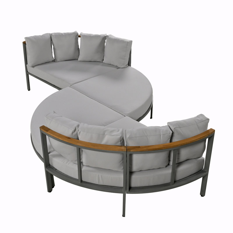 4-Piece Round Patio Sofa Set with Cushions, Gray