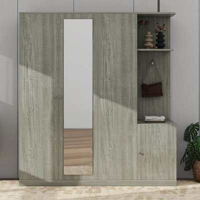 Armoire 4 portes avec tiroirs et miroir