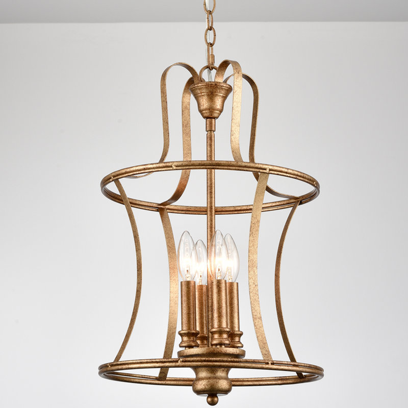 Luminaire suspendu lanterne à 4 lumières Floro, Or antique
