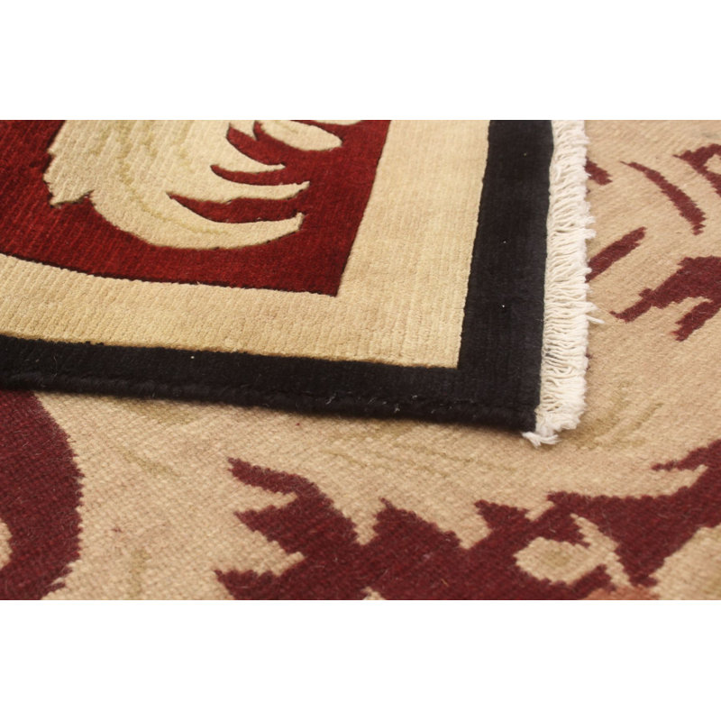 Tapis unique en laine noué à la main style Oushak beige / noir / rouge des années 2010 de 9 pi x 11 pi 10 po Wunibald