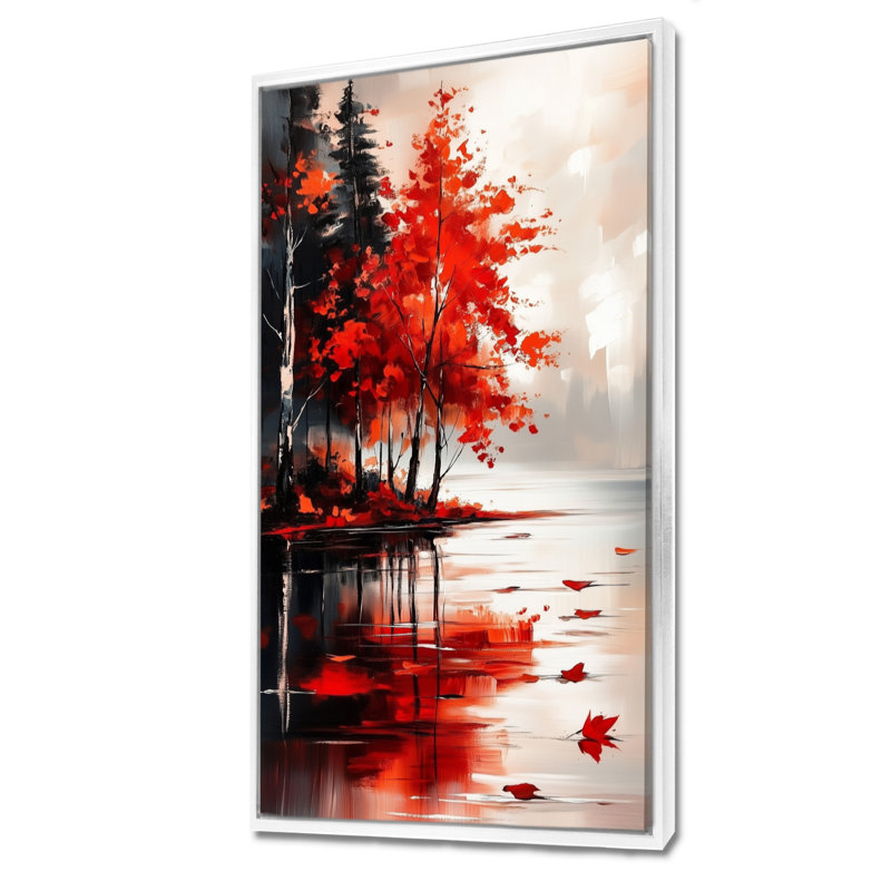 «Red Black Saffo III», impressions sur toile nature, art mural encadré serein, H 40 po x l 20 po, Cadre flottant blanc
