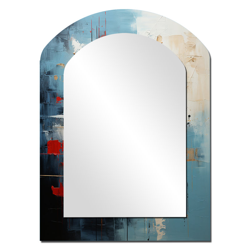 Collage Serenade I - grand miroir à arc abstrait Collages, miroir mural décoratif asymétrique moderne, impression d'art en métal