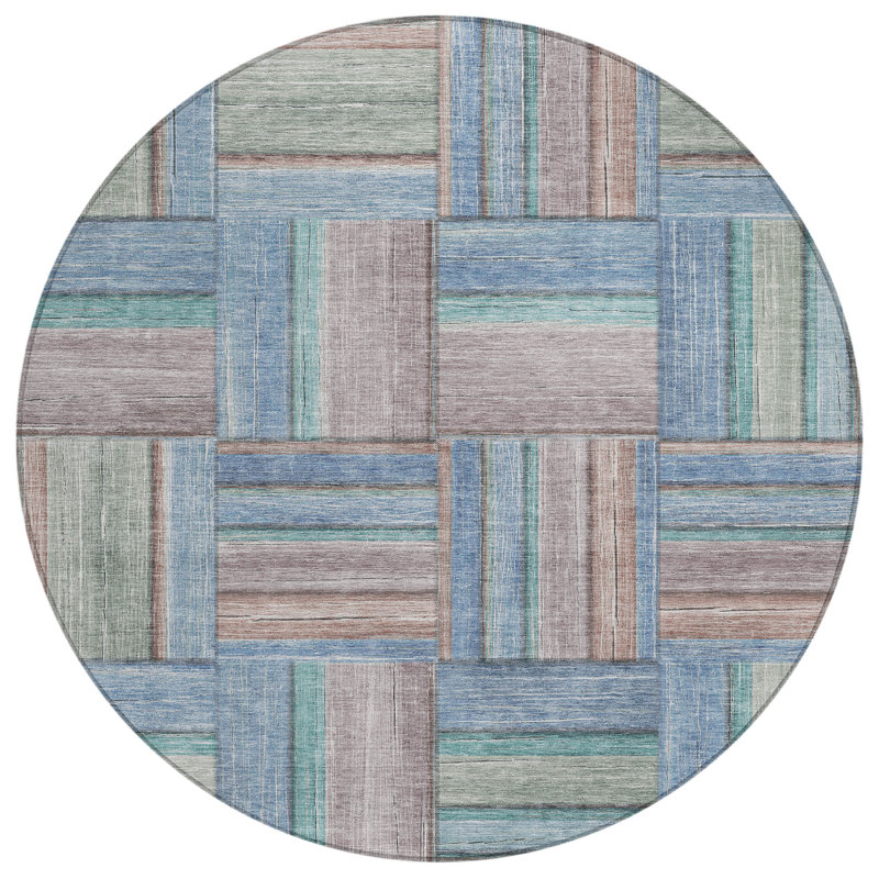Machine Washable Indoor/Outdoor Jeffery ACN2285 Geometric Rug, Round 8'