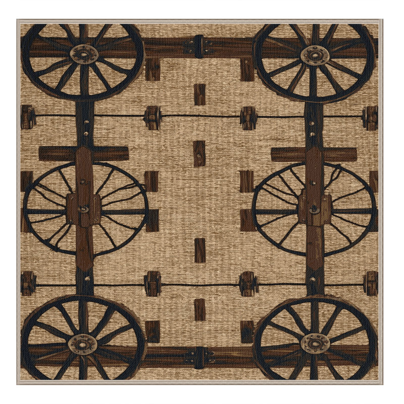 Washable Farm Wagon Farm Area Rug, Square 8'