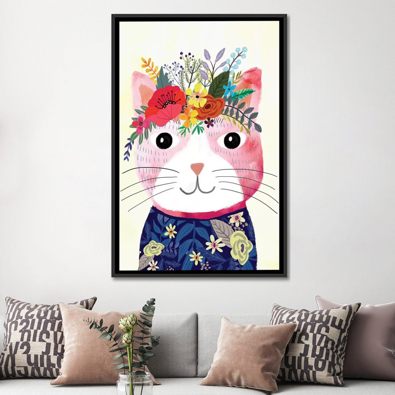 «Mafi The Cat» par Mia Charro - reproduction d'art sur toile tendue, H 26 po x l 18 po x P 1,5 po, Toile avec cadre noir