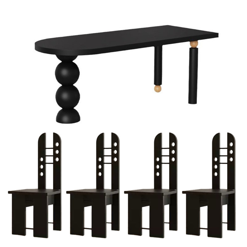 Table de salle à manger moderne noire avec boules géométriques, H 29,5 po x L 70,9 po x l 31,5 po