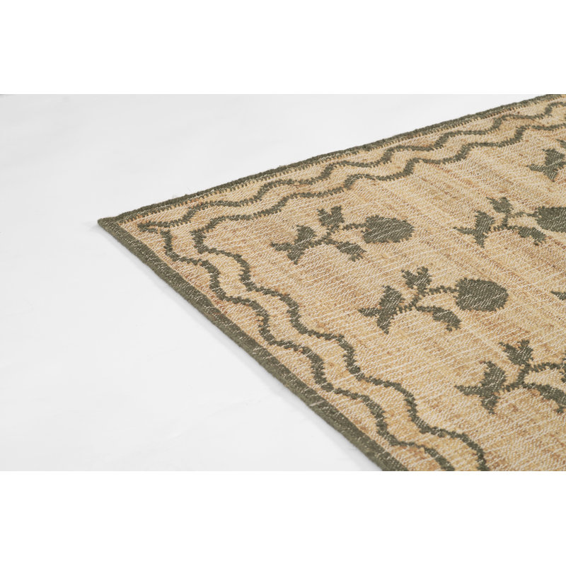 Erin Gates by Momeni Orchard Leaning Flower Jute and Wool Hand Woven Green Area Rug, Rectangle 8' x 10'