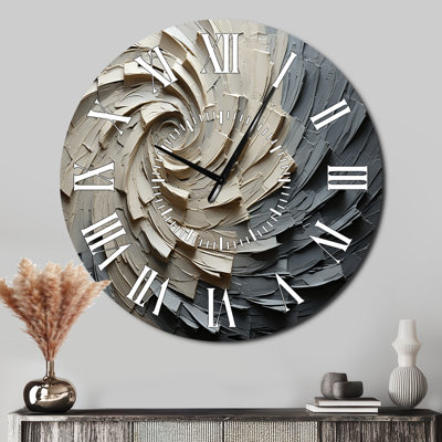 Grey Beige Meditative Movement III - Abstract Spirals White Face Wall Clock
