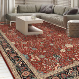 Hand Knotted Wool Area Rug in Red And Navy