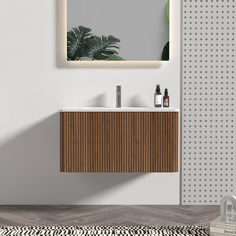 Meuble-lavabo avec lavabo en céramique, meuble-lavabo mural, 30"