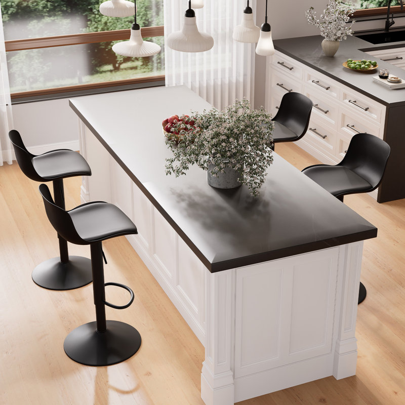 Modern Swivel Adjustable Height Bar Stool With Backrest Footrest For Kitchen Island Bar Counter, Black