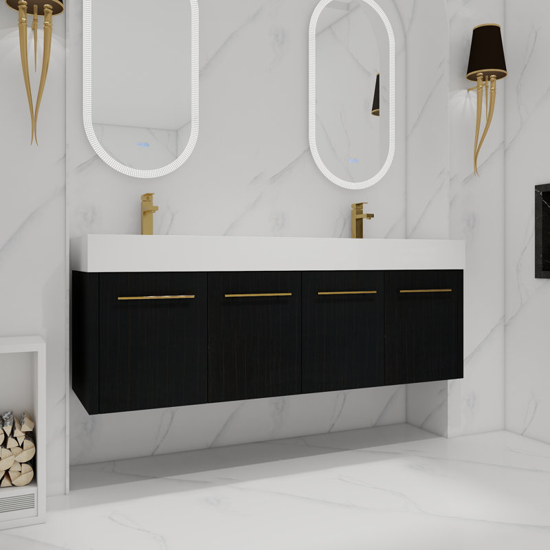 Meuble-lavabo mural 24 po avec lavabo, lavabo à rebords épais en résine, H 22,4 po x l 18,1 po x P 59,1 po