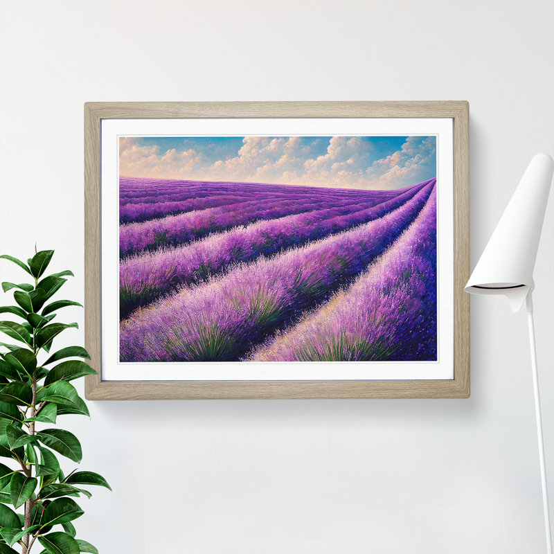 XH1022-7118X Precious Lavender Flower Field - Single Picture Frame Print, Oak, 46cm H x 64cm W