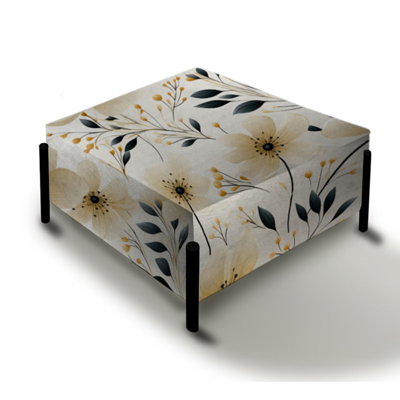 Minimalisme - Motif de fleurs noires et beiges - Grand repose-pieds carré floral