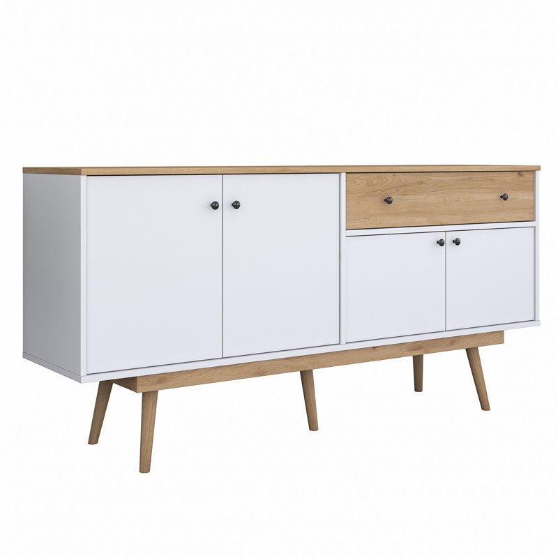 Modern Console Table with Multiple Shelves, Walnut & White, 70.9 x 34.5 x 17.7 inches | 100% Melamine Coated E1 Quality Chipboard | Wall-Mountable for Additional Storage | Scandinavian Design, Stylish & Functional