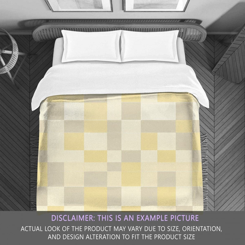 Checkered Comforter, Twin Extra Long Comforter, White/Yellow Checkered