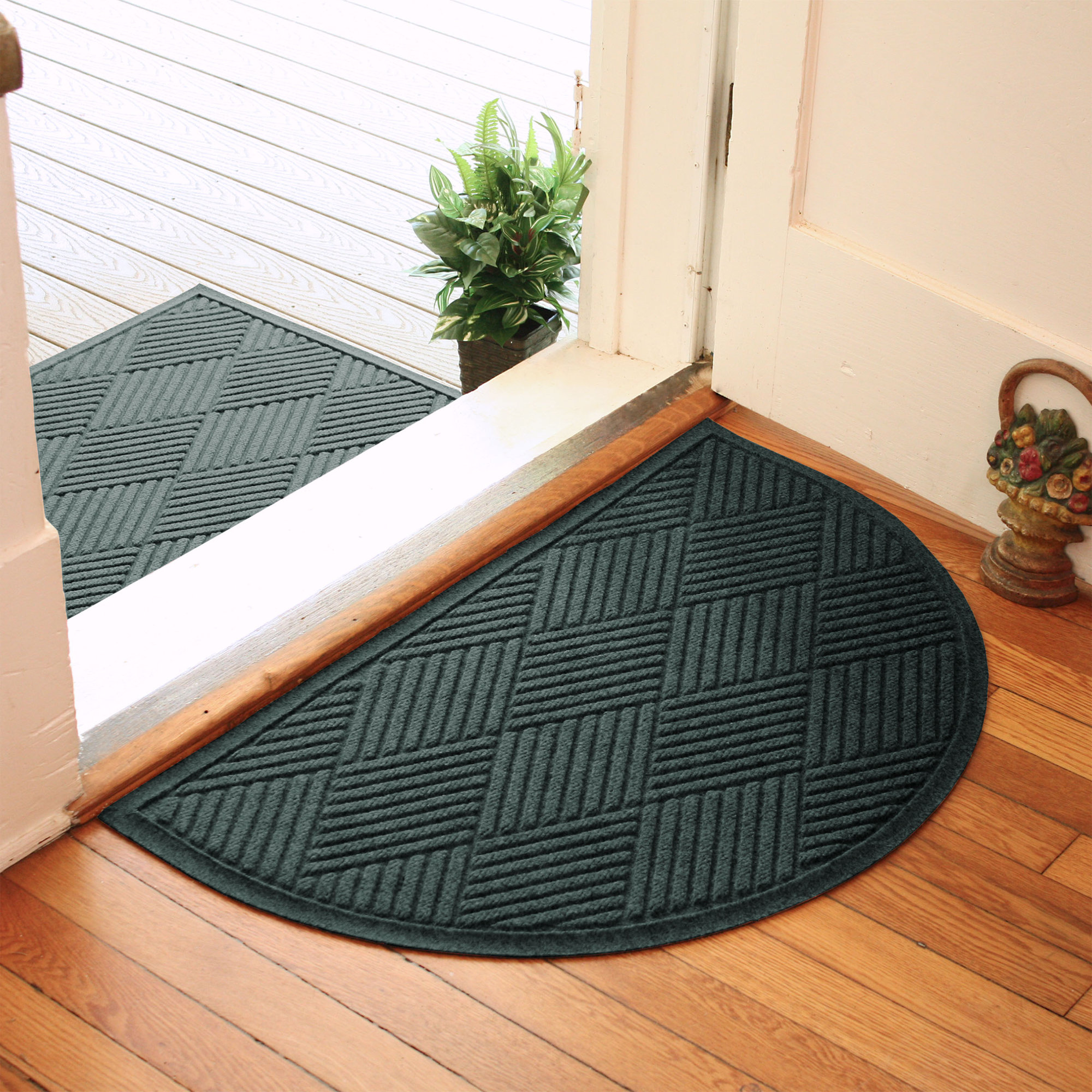 Waterhog Diamonds Indoor Outdoor Doormat, Half Oval 24" x 39", Evergreen