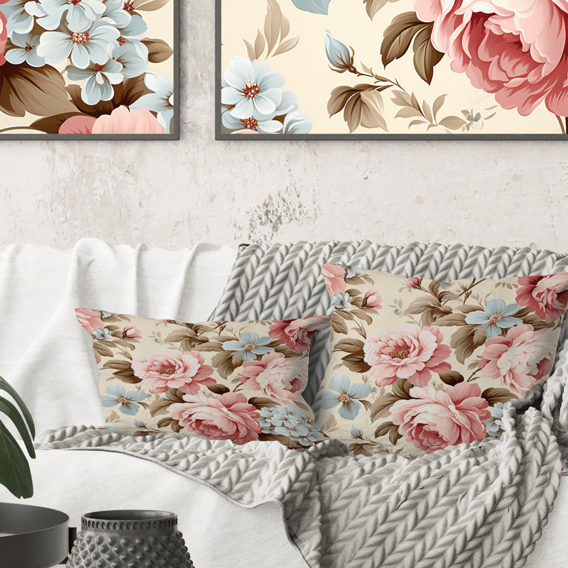 Coussin à imprimé floral rétro avec motif victorien vintage Roses VII