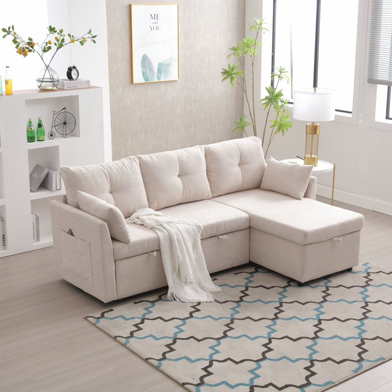 Canapé en L, Chenille beige