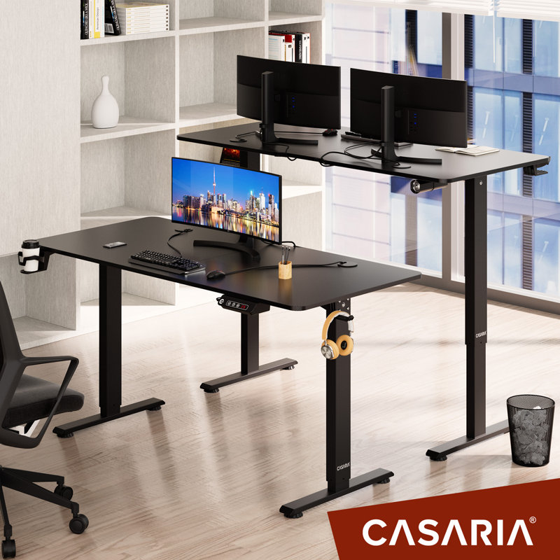 Adjustable Metal Base Writing Desk, Black, 73cm H x 140cm W x 60cm D