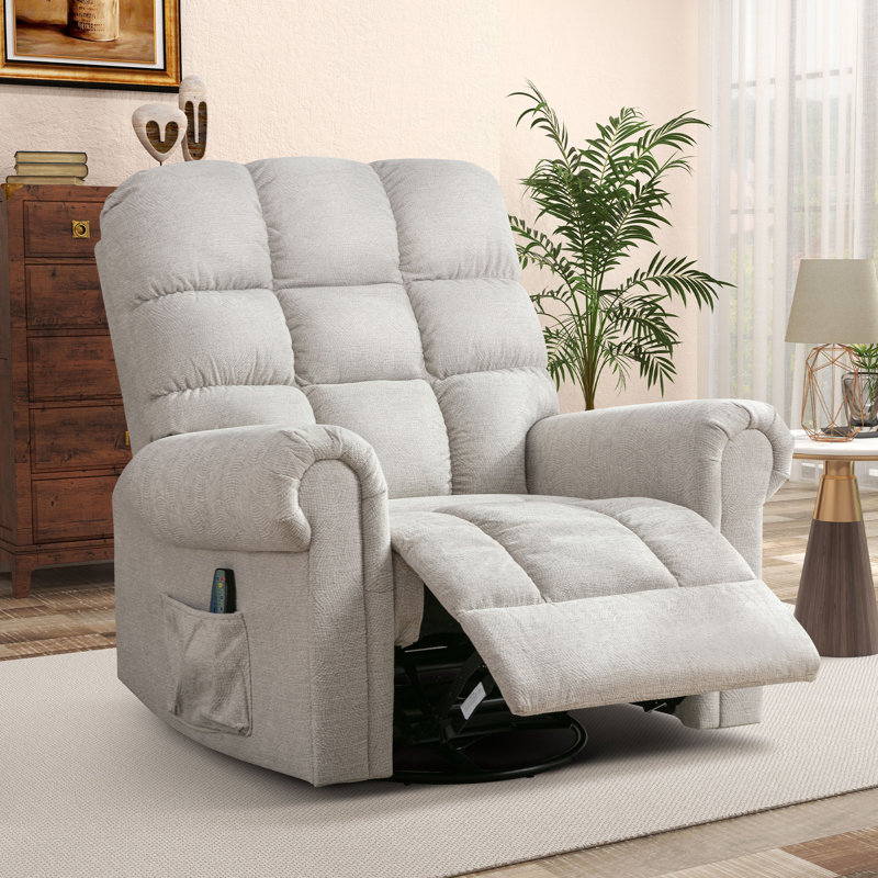 Mylinn 42.5" Wide Manual Standard Recliner with Massager, Beige 100% Polyester